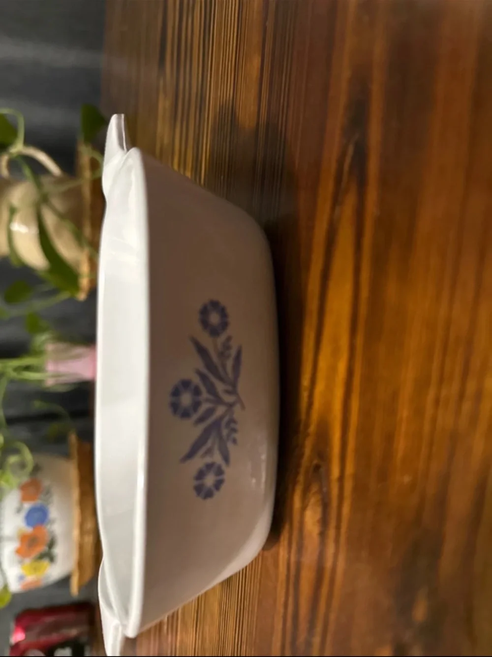 Corningware White Casserole with Blue Floral Motif